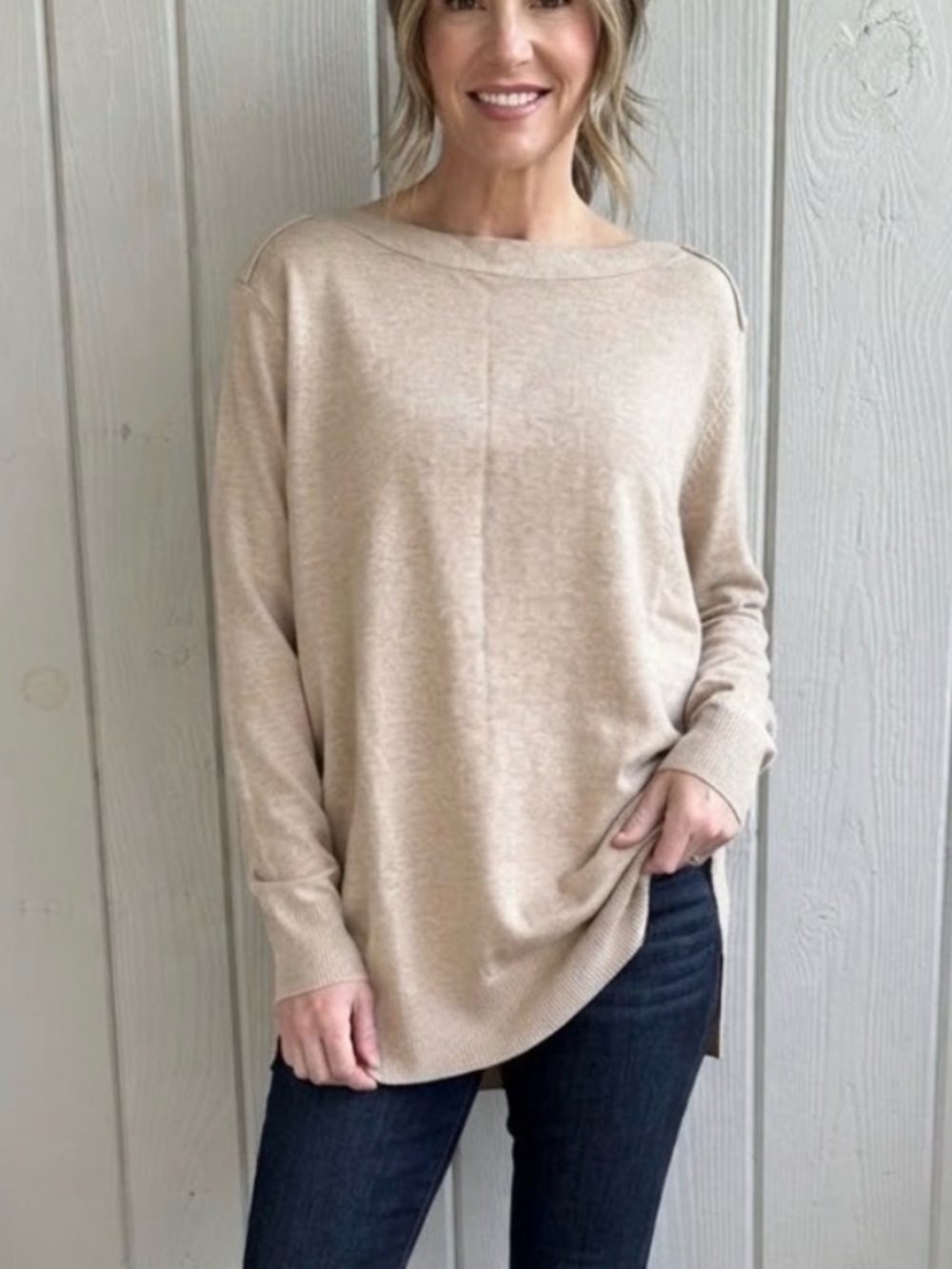 LOFT Cream Boatneck Lightweight Sweater